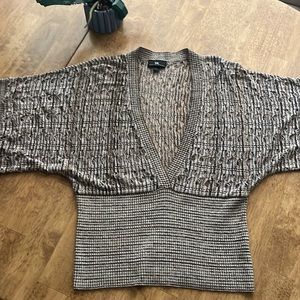 IZ Byer Gold sparkly, tan, black dolman sleeve crochet evening sweater XL